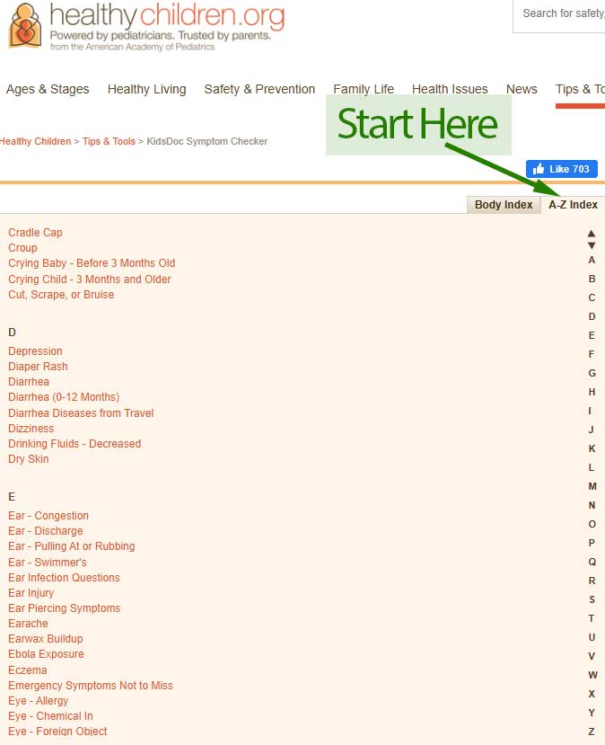 screenshot of the www.healthychildren.org website
